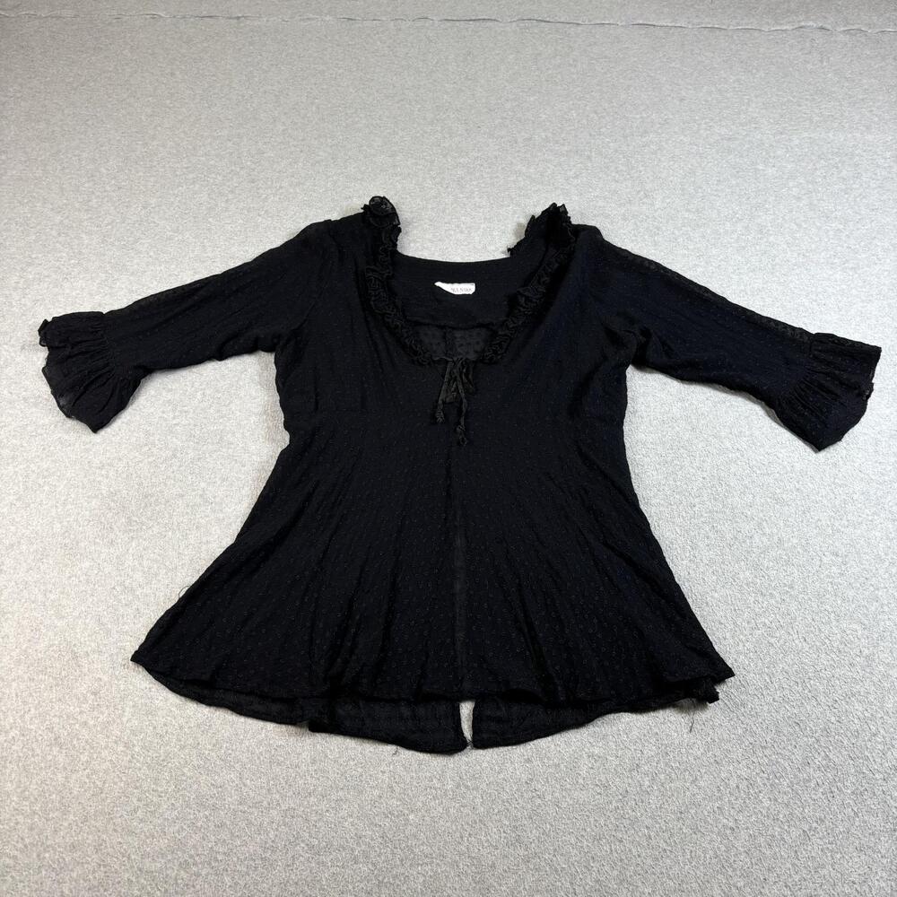 Marrika Nakk Shirt Women Medium Black Floral Boho Peasant Steampunk Sheer READ